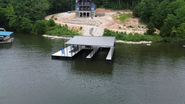New dock at a lakefront home under construction
