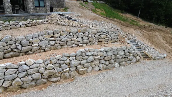Stacked rock terrace above the waterline