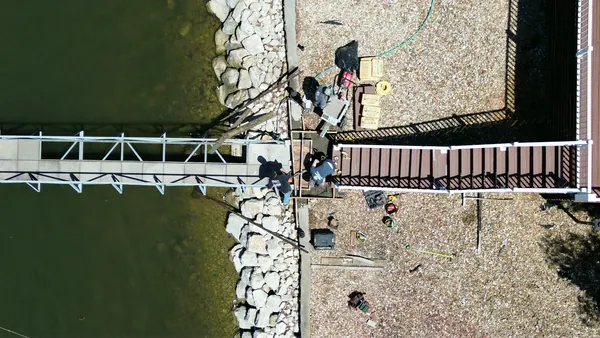New seawall and dock ramp from above