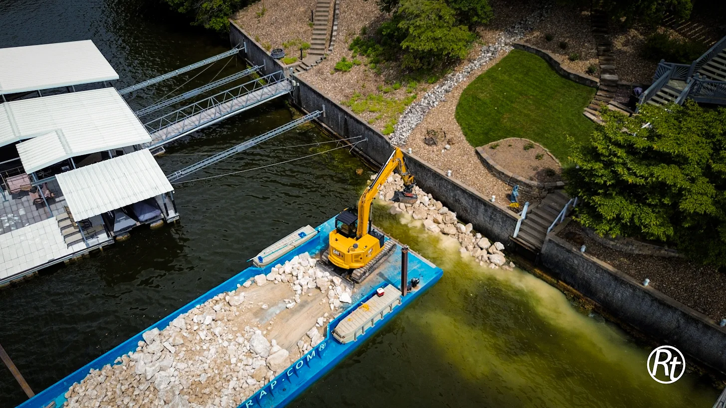 Rip rap shoreline protection installed along a lakefront